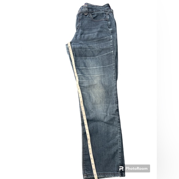 NYDJ Marilyn Straight Jeans DARK WASH distressed naturally SZ 10 EUC - Picture 9 of 13